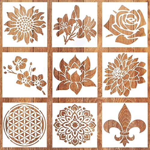 Rolin Roly 花柄 曼荼羅 マンダラ 15 x 15 cm 9種類 製図用 9pcs テンプ...