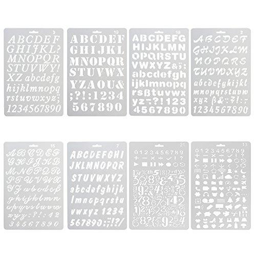 Enviner 8枚セットステンシルシートアルファベット 数字製図 描画テンプレート子供 子供学校 ...