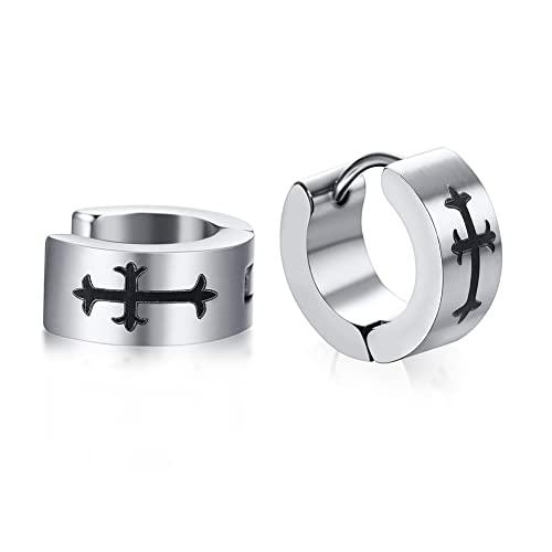 Rockyu ピアス メンズ ブラック 黒 幅4mm クロス 鏡面処理 十字架ピアス 黒 おしゃれ ...