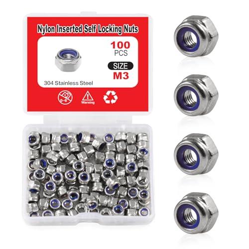 SPEEDWOX 100 PCS M3 x 0.5mmナイロンインサートナットロックナット、セルフロ...