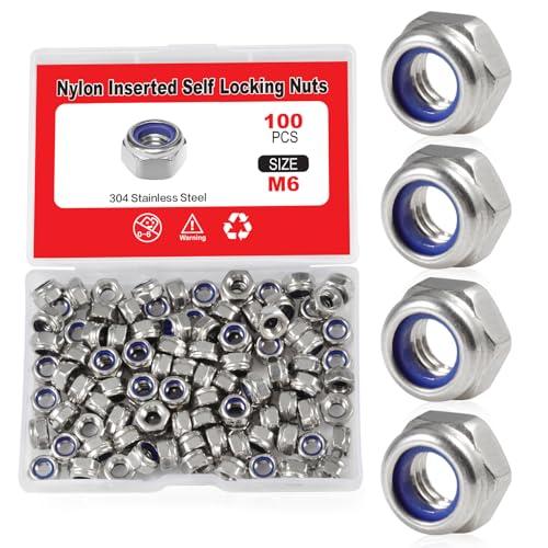 SPEEDWOX 100 PCS M6 x 9.8mmナイロンインサートナットロックナット、セルフロ...