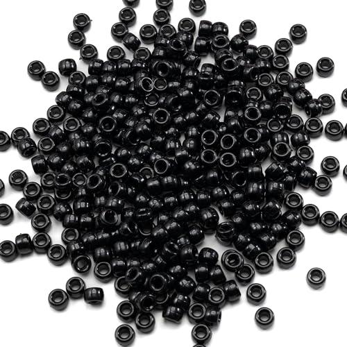 Gxueshan 1000個 アクリルブラックポニービーズ 6x9mm 大きな穴ペン ヘア カンディ...