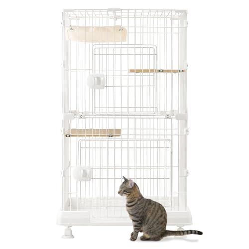 アイリスオーヤマ 猫 ケージ ミニタイプ 2段 ハンモック付き マットホワイト 幅69×奥行54.5...