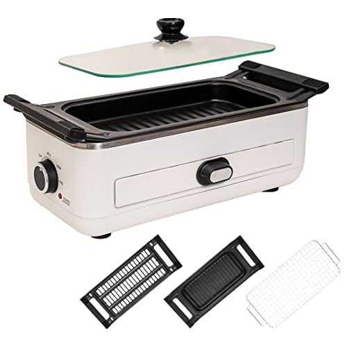 THANKO 無煙で美味しい「肉と魚のWグリル」S-SLG21W プレート2種 深型プレート 焼き網...