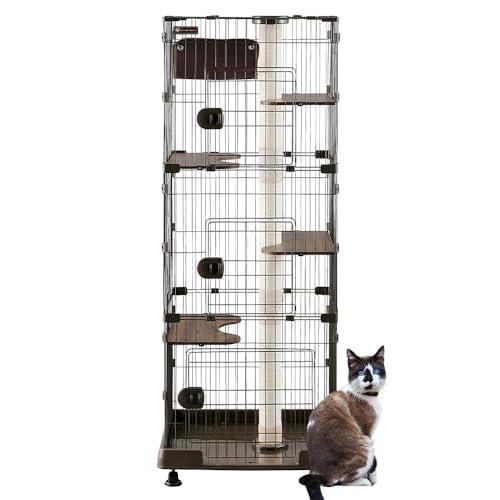アイリスオーヤマ 猫 ケージ キャットタワー付ケージ スリム ダークブラウン 猫用 高さ169×幅6...