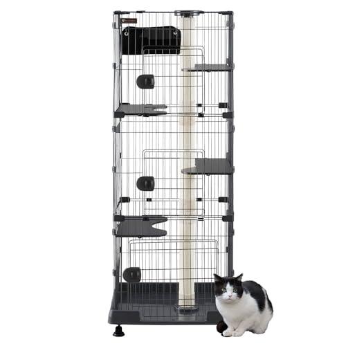 アイリスオーヤマ 猫 ケージ キャットタワー付ケージ スリム ダークグレー 猫用 高さ169×幅69...