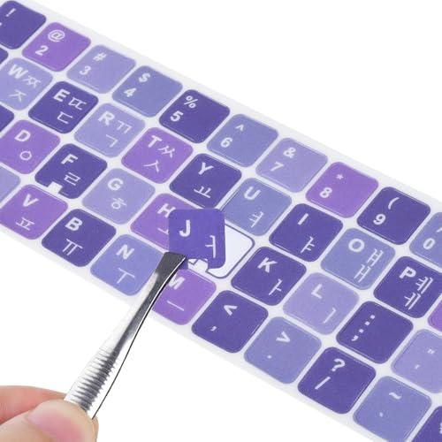 DAMMOMKO 2パック 韓国英語キーボードステッカー 紫の背景に白い文字、韓国語キーボード文字交...