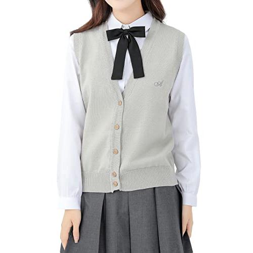 [Sharphon] ポケット付 ニットベスト 女子 スクール ベスト 春 夏 制服 vネック 前開...