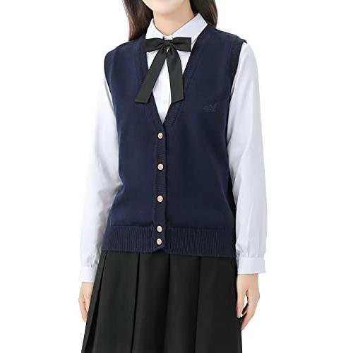 [Sharphon] 制服 ニットベスト vネック 女子 スクール ベスト ポケット付 前開き