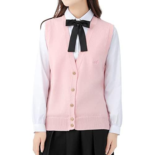 [Sharphon] 女子 スクール ベスト vネック 制服 ニットベスト ポケット付 前開き
