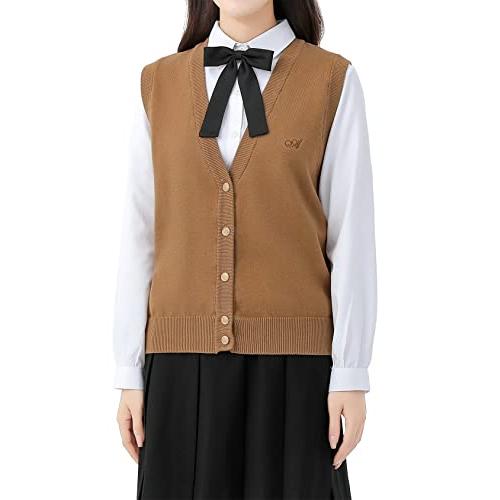 [Sharphon] 女子 スクール ベスト vネック 制服 ニットベスト ポケット付 前開き