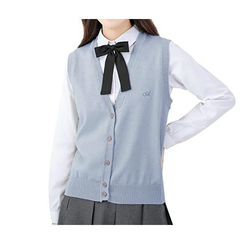 [Sharphon] ポケット付 ニットベスト 女子 スクール ベスト 春 夏 制服 vネック 前開...