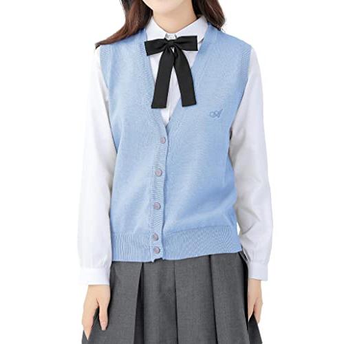 [Sharphon] 女子 スクール ベスト vネック 制服 ニットベスト ポケット付 前開き