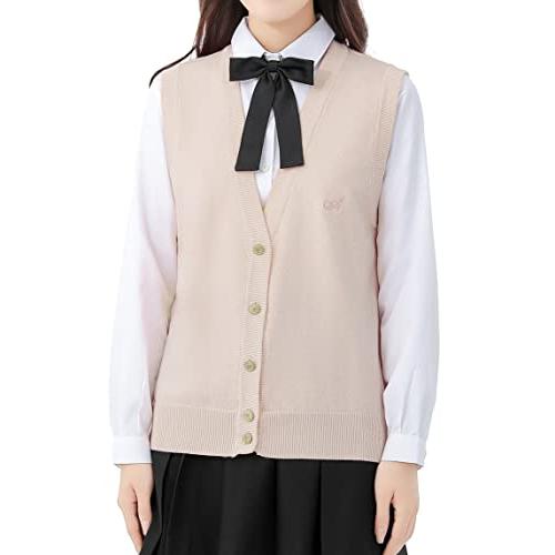 [Sharphon] 女子 スクール ベスト vネック 制服 ニットベスト ポケット付 前開き