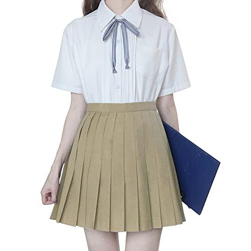 [Sharphon] 制服 スカート 42CM丈 ミニスカート 無地 ライン ハイウエスト プリーツ...