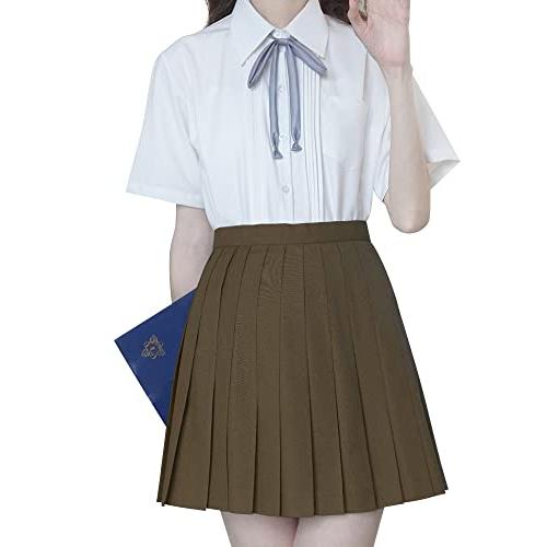 [Sharphon] 制服 スカート 45CM丈 ミニスカート 無地 ライン ハイウエスト プリーツ...