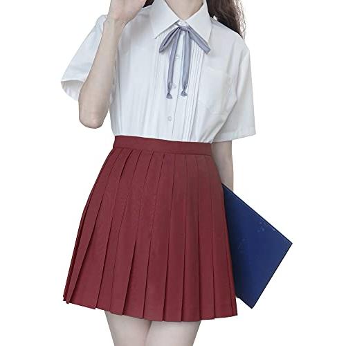 [Sharphon] 制服 スカート 42CM丈 ミニスカート 無地 ライン ハイウエスト プリーツ...
