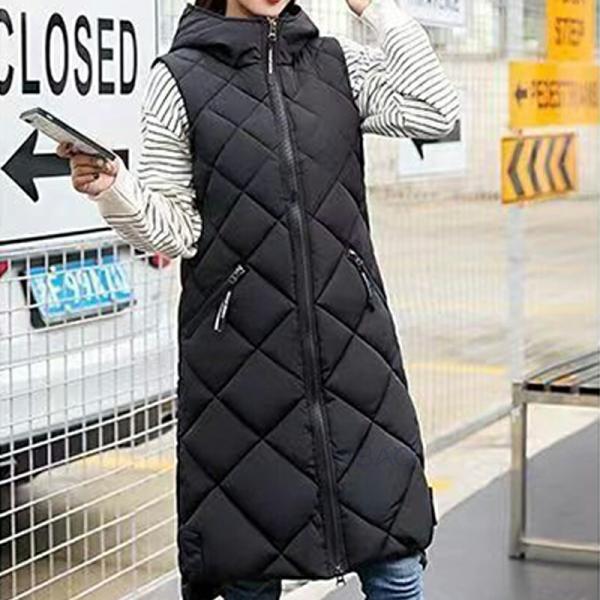 ダウンベスト レディース フード付き ロングジレ 大きいサイズ ジレ ジャケット ベスト 中綿フェイ...