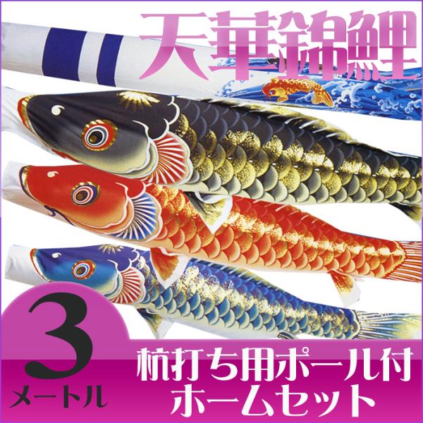 【送料無料】天泳ぐ華やかな鯉のぼり☆天華錦鯉 絵柄吹流 ３Ｍ マイホームセット【こいのぼり】