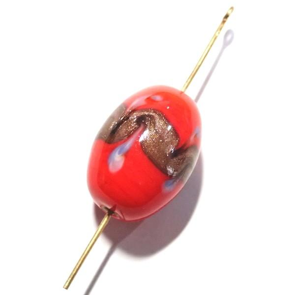 10131-『ベネチアンガラス』　オーバル　アベンチュリン　レッド　約１５ｘ２１mm　１個