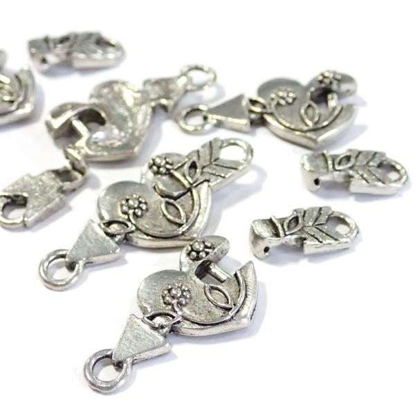 10163-《トグル》　ＮＹピューター　ハート　銀古美　ハート全長２６mm　５ペア/１セット