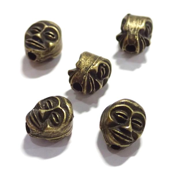 10167-【ＮＹピューター】　顔Ｆａｃｅ　ビーズ　真鍮古美　１０mm　５個/１セット