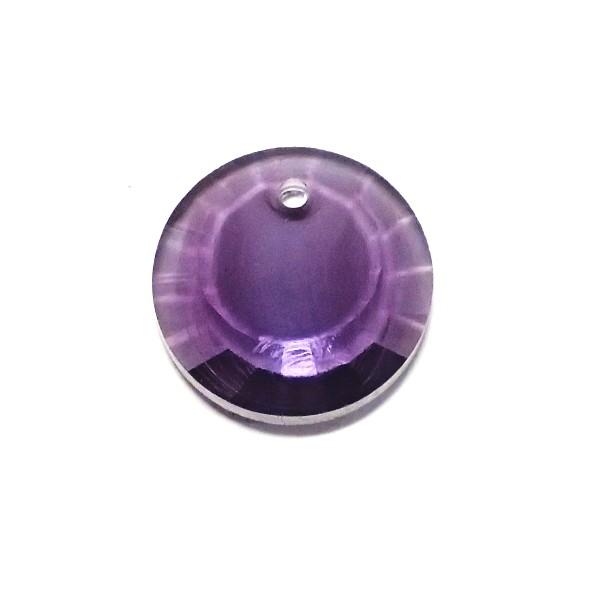 10266-〔ガラス〕　ペンダント　ラウンドカット　パープル　１６mm　１個