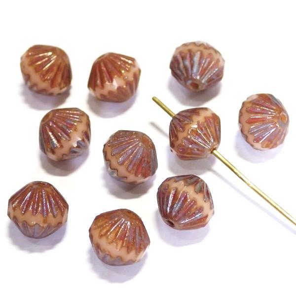 10278-T13020　【チェコFluted 縦溝】　ベージュピカソ　９x８ｍｍ　１０個/１パック