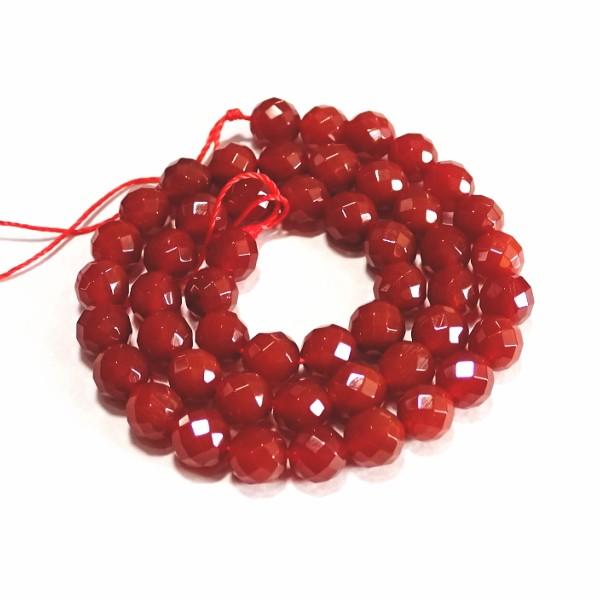 1027-《天然石カット丸玉１連》　レッドアゲート　８mm　１本/約３８cm