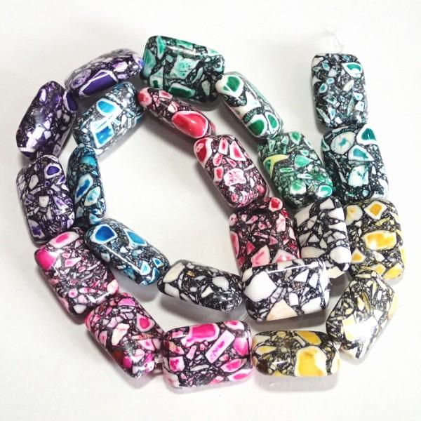 10434-《天然石　1連売り》　合成ハウライト　カラフル染　スクエア　１７x１２mm　１本約３８c...