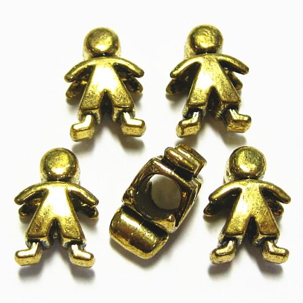 10515-《メタルチャーム・パーツ》　ビーズ　人型　金古美　１４x１０mm（ホール５mm）　１０個...