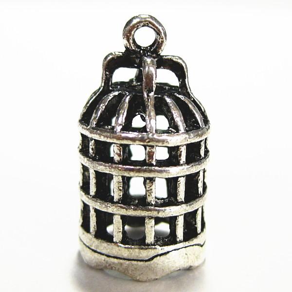 1053-《メタルチャーム・パーツ》　鳥かご　銀古美　２６ｘ１５mm　２個/１セット