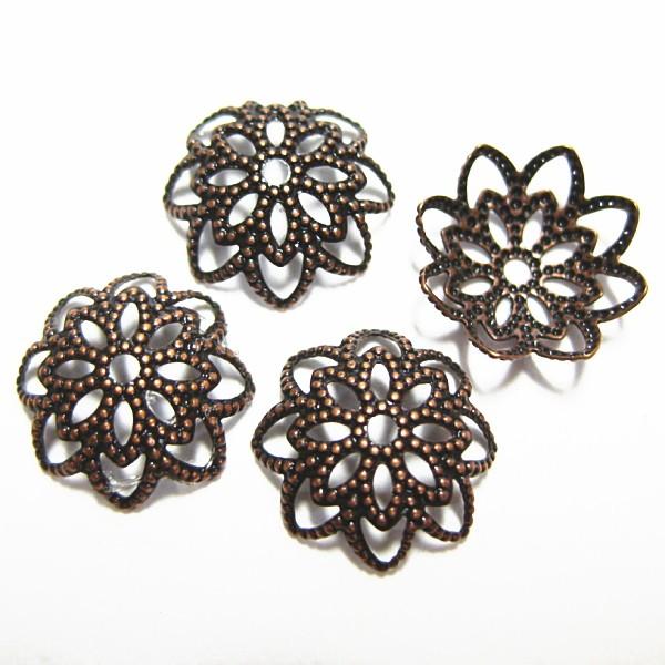 1073-《メタルチャーム・パーツ》　座金/ビーズキャップ　銅古美　約１２mm　１０個/１セット