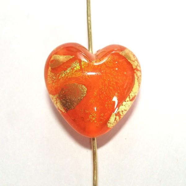 1081-《チェコ金箔ハート》　オレンジ　１８mm　１個