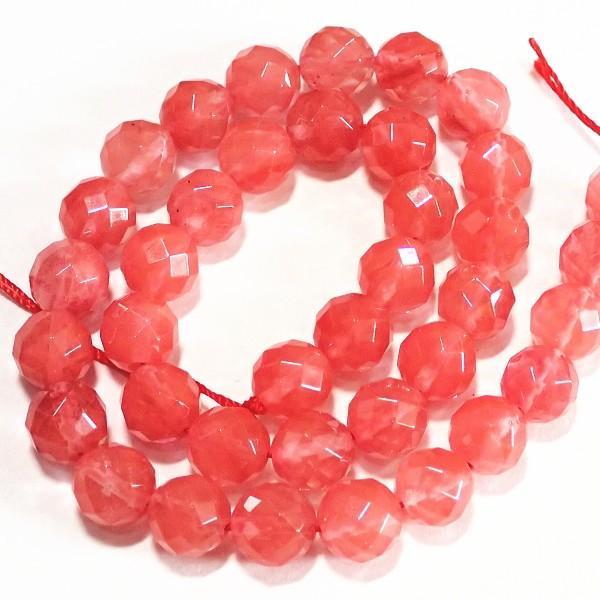 1182-《天然石カット丸玉１連》　ストロベリークォーツ　１０mm　１本/約３８cm
