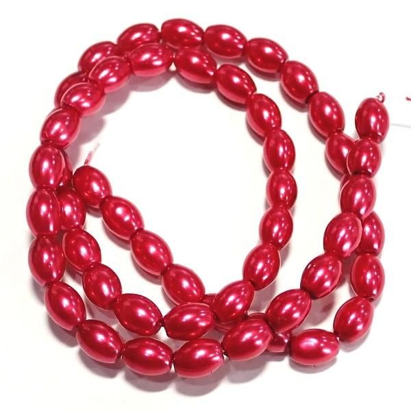 11908-〔ガラス〕　ビーズ　グラスパール　レッド　８ｘ６mm　１本（約４０cm）/１パック