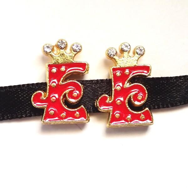 11933-《ラインストーンビーズ》　エナメル　アルファベット『Ｅ』　１８ｘ１０mm　２個/１パック