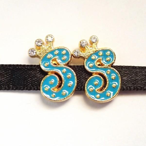 11934-《ラインストーンビーズ》　エナメル　アルファベット『Ｓ』　１７ｘ１１mm　２個/１パック