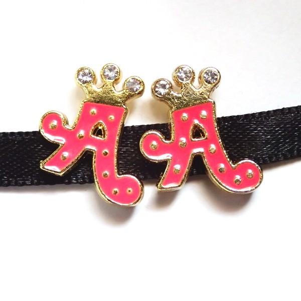 11935-《ラインストーンビーズ》　エナメル　アルファベット『Ａ』　１７ｘ１３mm　２個/１パック