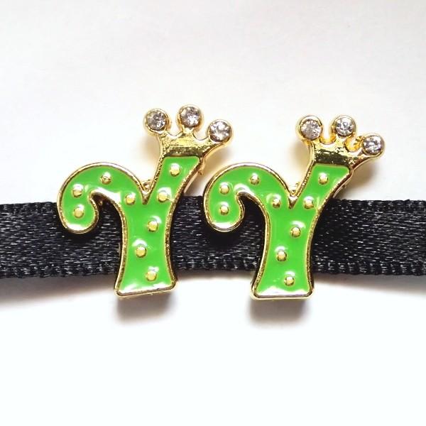 11936-《ラインストーンビーズ》　エナメル　アルファベット『Ｙ』　１７ｘ１６mm　２個/１パック