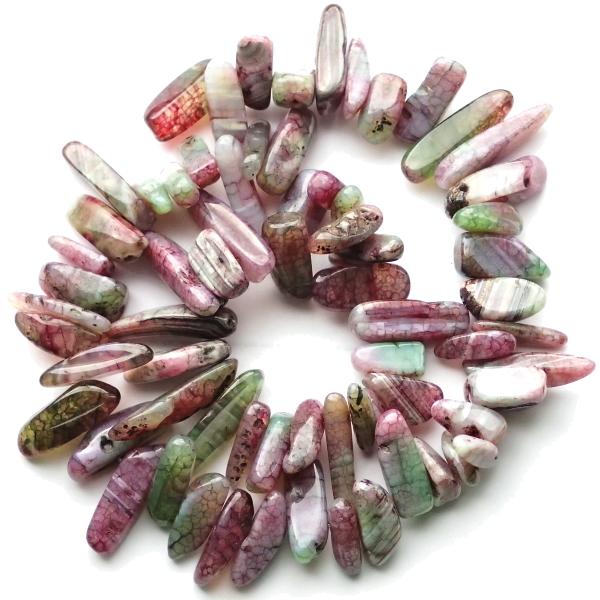 1203-《天然石　1連売り》アゲート　クラックル染め　約３８ｃｍ／１本