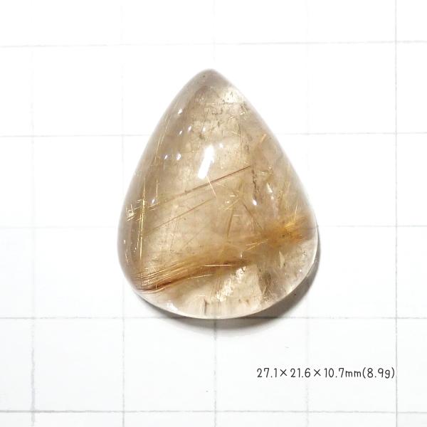 1238-『天然石ルース』　ゴールドルチルクォーツ（ホール無）　約２７ｘ２２mm（８．９ｇ）　１個