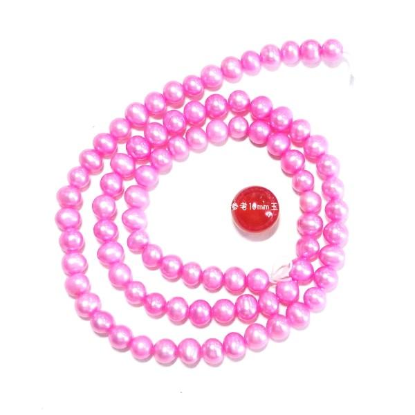 12430-【淡水パール】　ピンク　平均５mm　約３８cm/１本