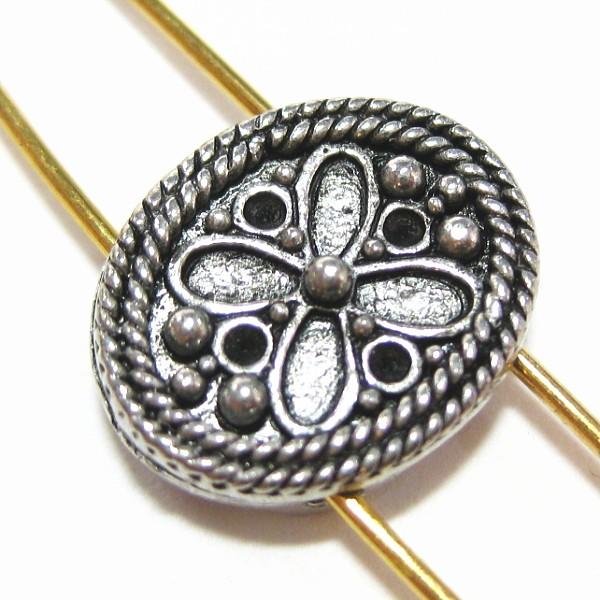 13107-【ＮＹピューター】　ビーズ　２ホール　銀古美　１４mm　５個/１セット