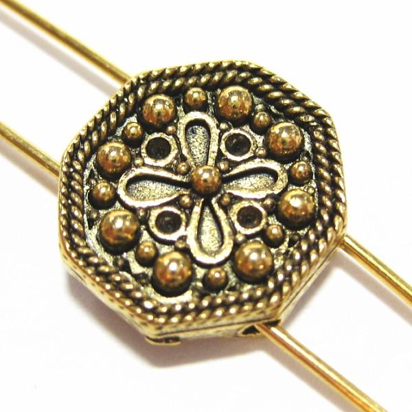 13108-【ＮＹピューター】　ビーズ　２ホール　金古美　１５mm　５個/１セット