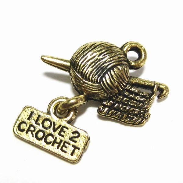 13129-【ＮＹピューター】　毛糸玉　チャーム　金古美　１６mm　５個/１セット