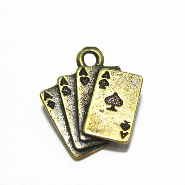 13138-【ＮＹピューター】　トランプ　チャーム　真鍮古美　１５mm　５個/１セット