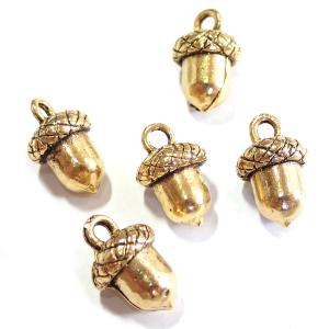 7699-【NYピューター】 どんぐり双子 チャーム 銀色 13mm 5個/1