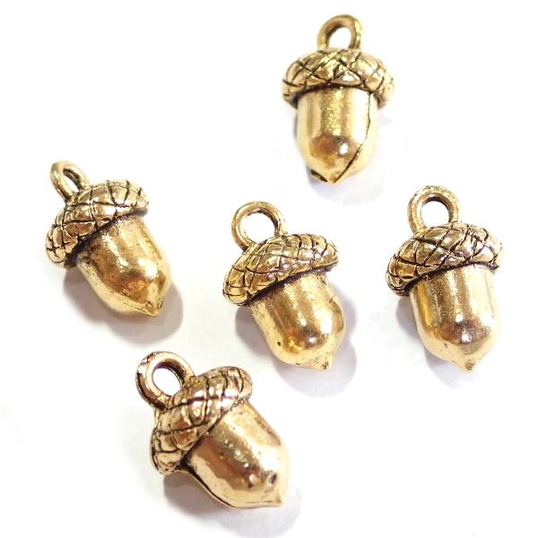 13140-【ＮＹピューター】　どんぐり　チャーム　金古美　１２mm　５個/１セット