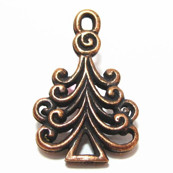 13143-【ＮＹピューター】　クリスマスツリー　チャーム　銅古美　２０mm　５個/１セット